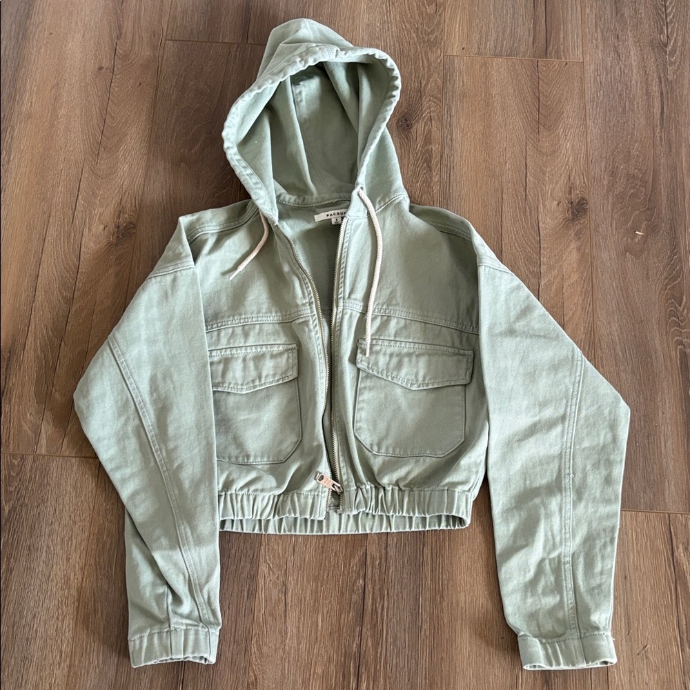 PacSun Sage Green Hooded Crop Jacket